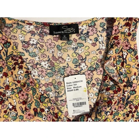 Suzanne Betro Women’s shirt dress Size M Floral V Neck Ruffle Tiered Sleeveless - Picture 9 of 10